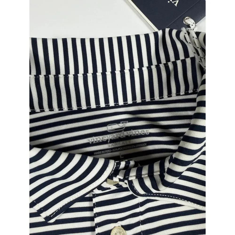 NEW Vineyard Vines Sankaty Performance Polo Shirt Stripe Boys Size 14-16 (Large)